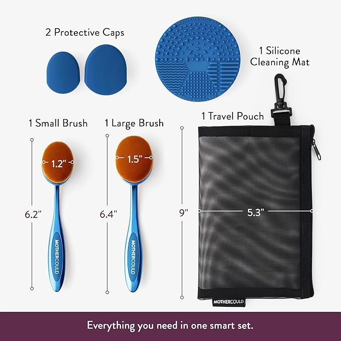 Mothercould Premium Sunscreen Brush Set Kids & Baby Sunblock Applicator with Metal Handles, Travel Bag, 2 Brushes, 2 Caps, & Cleaning Mat Mess-Free Sun Care (2 Pack) (Blue)