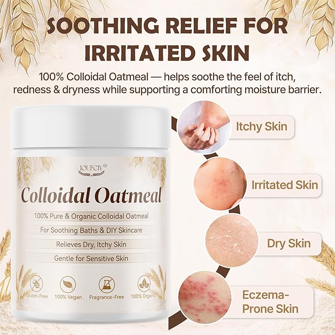 Colloidal Oatmeal, 100% Pure Natural Colloidal Oatmeal Powder for Itchy-Feeling, Dry, Sensitive Skin, Ideal for ColloidalOatmeal Bath, Lotions, DIY Skincare & Soap Making, Gluten-Free, Fragrance-Free