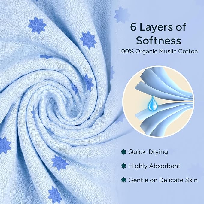Hands-Free Hooded Towel 100% Organic Premium Muslin Cotton, 30" x 30", Ultra-Absorbent, Soft, Breathable, Hypoallergenic, Multipurpose, Gifts for Babies & Infants, Pack of 2