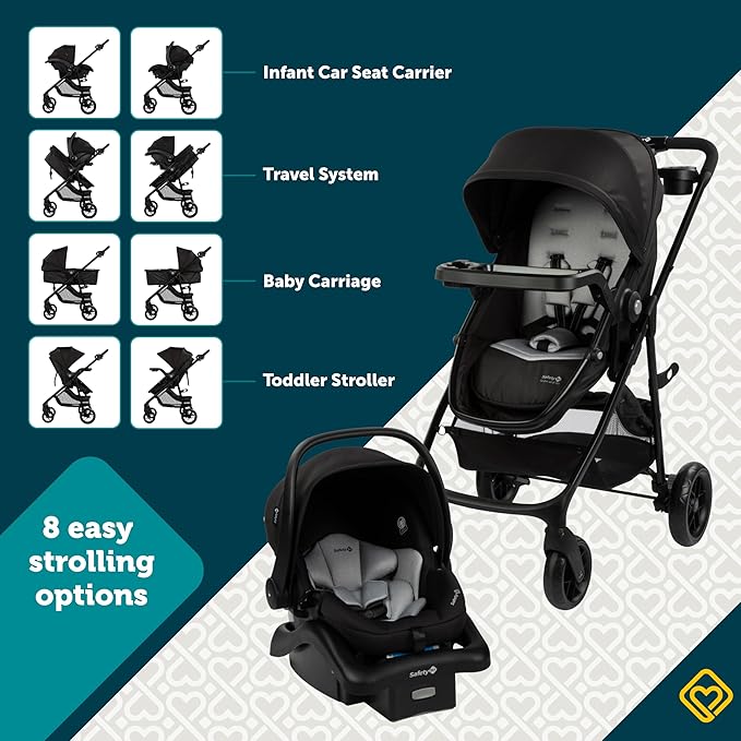 Safety 1st Grow and Go Flex 8-in-1 Travel System, Infant Car Seat Stroller Combo, Orchid Bloom