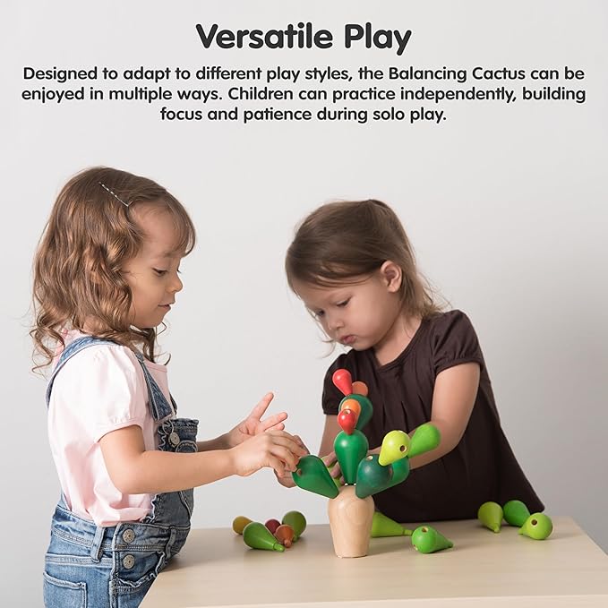 PlanToys® Balancing Cactus | Montessori Wooden Toy for Toddlers | STEM Game for Fine Motor Skills, Logic & Coordination | Eco-Friendly Educational Toy for Kids Ages 3+