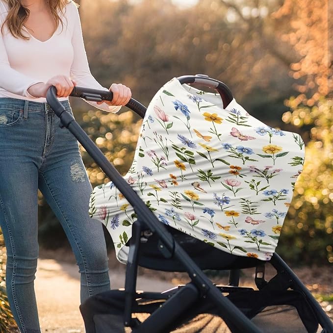 LedBack Car Seat Covers Canopy Cover - Multi-use Cover Carseat Canopy, Breathable Breastfeeding Cover, Floral Butterfly Print