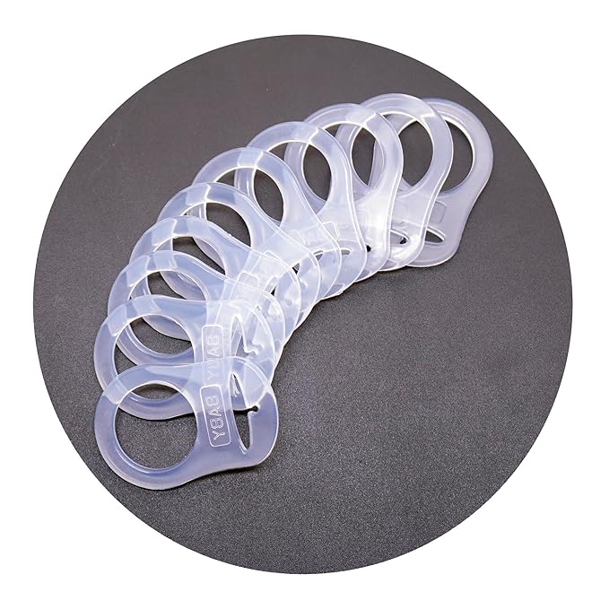 10 Clean Food Grade Transparent Silicone Adapter Rings Holder for Button Style Maam Dummy Baby Pacifier Soother Teething Ribbon Clip