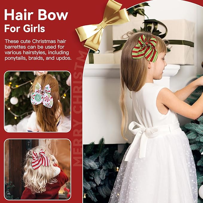 CN 7PCS Christmas Hair Bows for Girls Red Toddler Bows Clips with Christmas Tree Santa Claus Snowman Pattern Xmas Hair Accessories for Kids Party Decorations