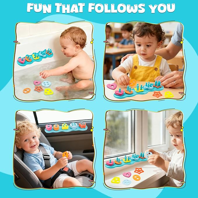 Baby Bath Toys, Mould Free Silcone Shape Sorting & Stacking Bath Toy Set, No Hole No Mold Silicone Color & Shape Sorter Bathtub Toy Early Learning Sensory Toys for Toddler