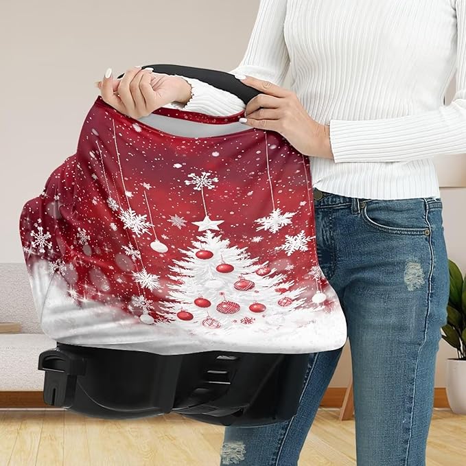 AFPANQZ Christmas Tree Print Stretchy Baby Car Seat Covers Nursing Breastfeeding Cover Breathable Multiuse Infant Carseat Canopy Stroller Cover Scarf All Seasons