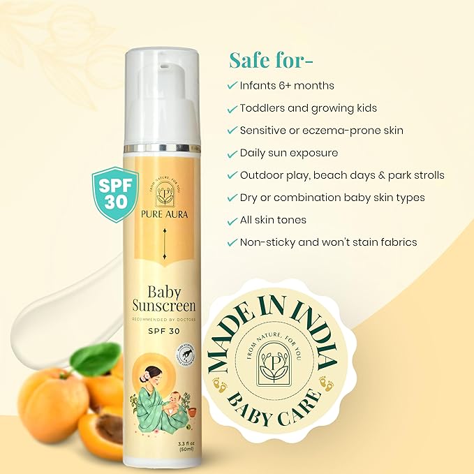 Baby's Summer Protection Bundle, Ayurvedic Sunscreen, Cooling Mist & Moisturizing Lotion, Natural Sun Safety & Hydration for Newborns & Toddlers, Paraben-Free
