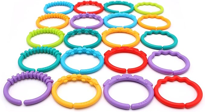 24 Pack Baby Teether Rings Links Toys Colorful Round Connecting Ring for Rattle Strollers Car Seat Travel Toys - Suit for Baby, Infant, Newborn, Kids(Rainbow Colors)