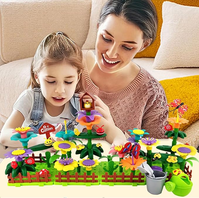 Winbar 124 PCS Garden Building Toy, DIY Building Block for Children Aged 3, 4, 5, 6. Flower Block for Children's Garden Scenes Suitable Education and Birthday Gifts Preschool Children