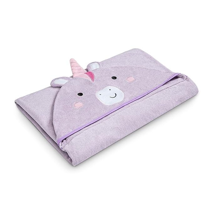 Delta Children Kids Hooded Bath Towel with Pockets - Super Soft and Absorbent- Great Gift for Boys and Girls, Light Purple Unicorn