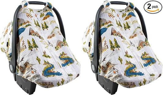 Bebe au Lait Muslin Car Seat Cover, Wyoming (Pack of 2)
