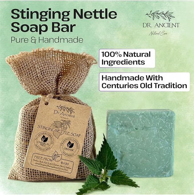 Dr.Ancient Stinging Nettle Soap Bar, Organic Soap Bars Handcrafted the Traditional Way, Natural Chemical-Free, Vegan, Used for Face Wash, Body Wash, Hand Cleansing, Daily Skin Care, Herbal Cleanser