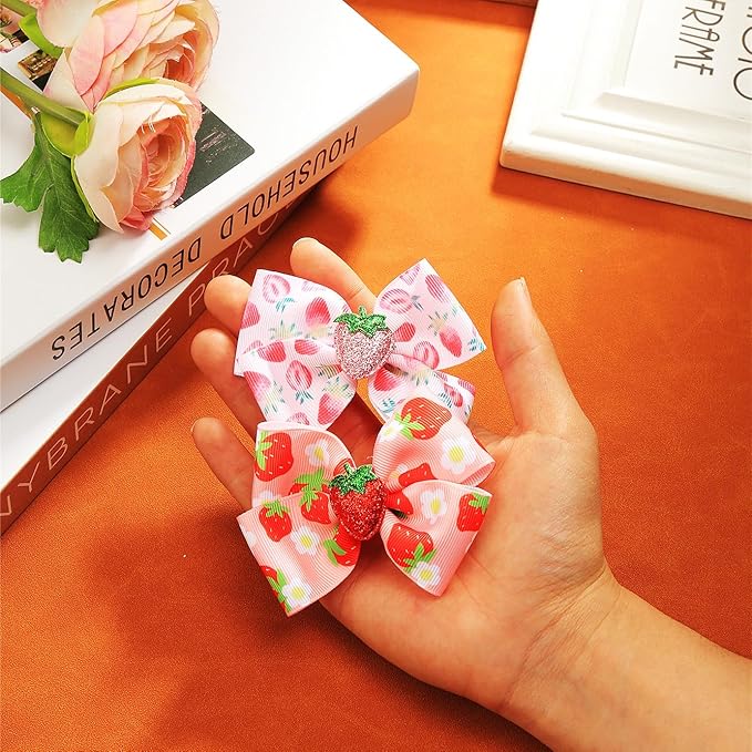 AACKS Kids Girls Strawberry Hair Bows Strawberry Hair Accessroies Fruit Hair Barrettes Strawberry Ribbon Bow
