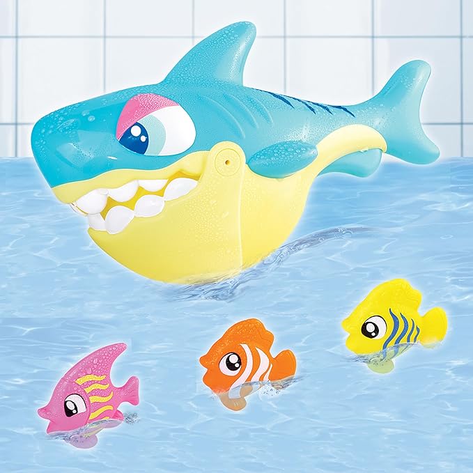 HAP-P-Kid Baby Shark Grabber with 3 Floating Fish, Toddler Bath Toy, Infant Bathtub Play Set, Kids Game and Backyard Activities, Birthday Baby Gifts for 12 18 24 Month, 1 2 3 Year Old Boys