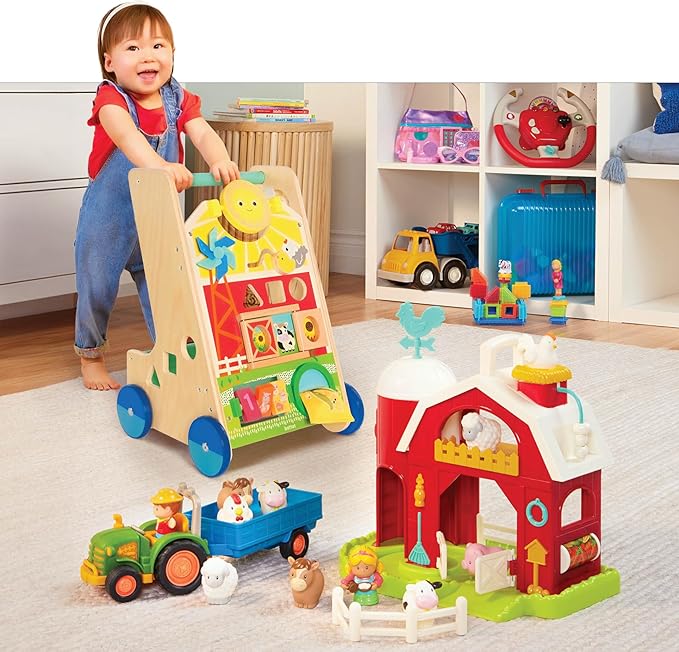 Battat – Wooden Activity Walker – 9 Educational Activities – Learning & Walking Toy for Toddlers – Stand, Push, Walk – 1 Year + – Farm Theme