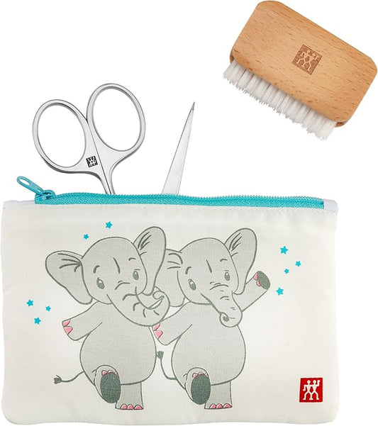 ZWILLING Nail Scissors Set for Kids and Babies (Safe Nail Care, 3 Piece Set with Nail File and Brush Gift Set) Premium White