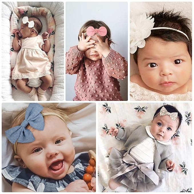 BQUBO Baby Girl Bows and Headbands Soft Nylon Hairbands Elastics Handmade Girls Flower Hair Accessories for Newborn Infant Toddlers Kids 10 Pack
