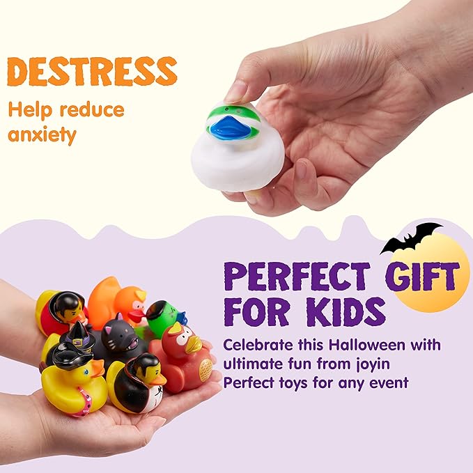 JOYIN 18 PCS Halloween Rubber Ducks, Halloween Ducks Toys for Trick or Treating Goodie Bag Fillers, Bathtub Toys Duckies for Halloween Party Favors Decorations, School Classroom Game Prizes