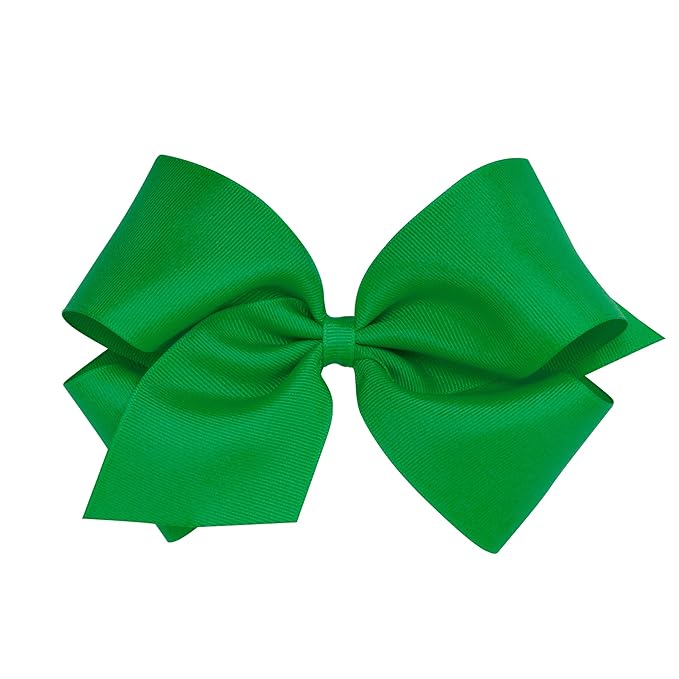 Wee Ones Girls' Classic Grosgrain Hair Bows with Plain Wrap Center, No-Slip Hair Clip, Handmade, Green, King