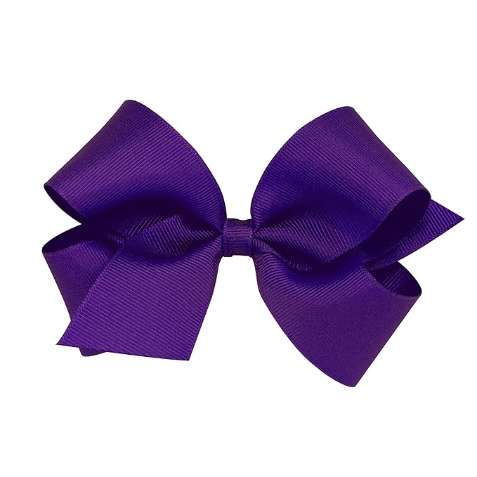 Wee Ones Girls' Classic Grosgrain Hair Bows with Plain Wrap Center, No-Slip Hair Clip, Handmade, Purple, Medium