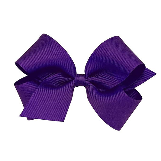 Wee Ones Girls' Classic Grosgrain Hair Bows with Plain Wrap Center, No-Slip Hair Clip, Handmade, Purple, Medium