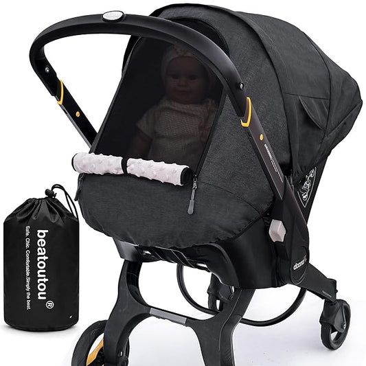 Waterproof Baby Car Seat Cover Compatible with Doona Car Seat and Stroller,Patented Windproof Car Seat Canopy for Boys & Girls, Keeps Babies Warm and Coz(Black)