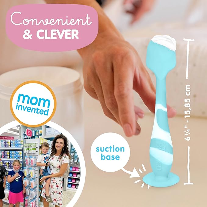 Bumco Baby Bum Brush + Mini Baby Diaper Cream Spatula with Case - BPA-Free Silicone Diaper Spatula with Suction Cup, Wipe-Clean, Mom-Invented Butt Paste Applicator (Aqua Swirl & Gray)
