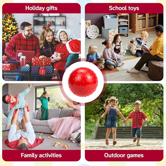 12PCS Bouncy Balls for Kids Toddlers, 7 Inch Sensory Balls Spiky Massage Stress Ball Bulk with Air Pump, Indoor Outdoor Sports Sensory Toys & Party Favors (6Colors)