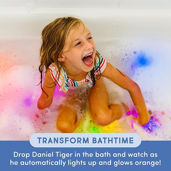 Glo Pals x Daniel Tiger's Neighborhood Water-Activated Bath Toy with 6 Reusable Light-Up Cubes for Sensory Play (Cubes with Character)