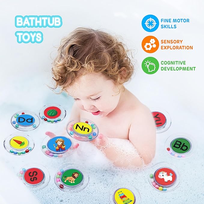 ABC Bath Toys 26PCS Floating Alphabet Letters with Rattle, Mold Free Bathtub Toys for Toddlers, Preschool Learning Pool Letters for Kids Ages 2-4, Educational Stocking Stuffers Gifts for Boys Girls