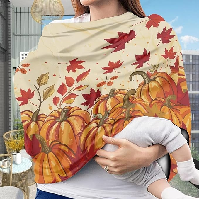AFPANQZ Maple Pumpkin Soft Baby Car Seat Canopy Nursing Cover Breastfeeding Scarf Shopping Cart Covers Stroller Sunshade High Chair Cover Car Seat Covers for Girls and Boys Breathable