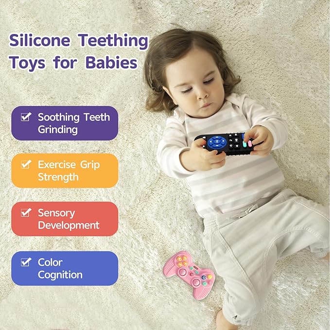 2 Pack Silicone Teethers for Babies 6-12 Months, Teething Toys for Babies 0-6 Months, Remote Teether for Baby, Sensory Toys for Baby,Toddler Infant Girl Boy Gifts