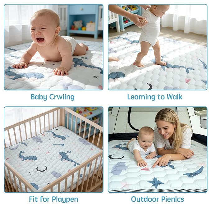 ENVTEK Baby Play Mat for Floor Playpen - 50" X 50" Playpen Mat,Thick One-Piece Crawling, Odorless Floor Mat, Non-Slip Cushioned Baby Playmat for Infants,Babies,Toddlers. Foldable and Machine Washable