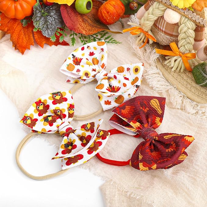 Thanksgiving Turkey Baby Bow Pumpkin Baby Girl Headbands Maple Leaf Hair Accessories Infant Newborn Toddler 0-24 Month Festive Headbands Gift