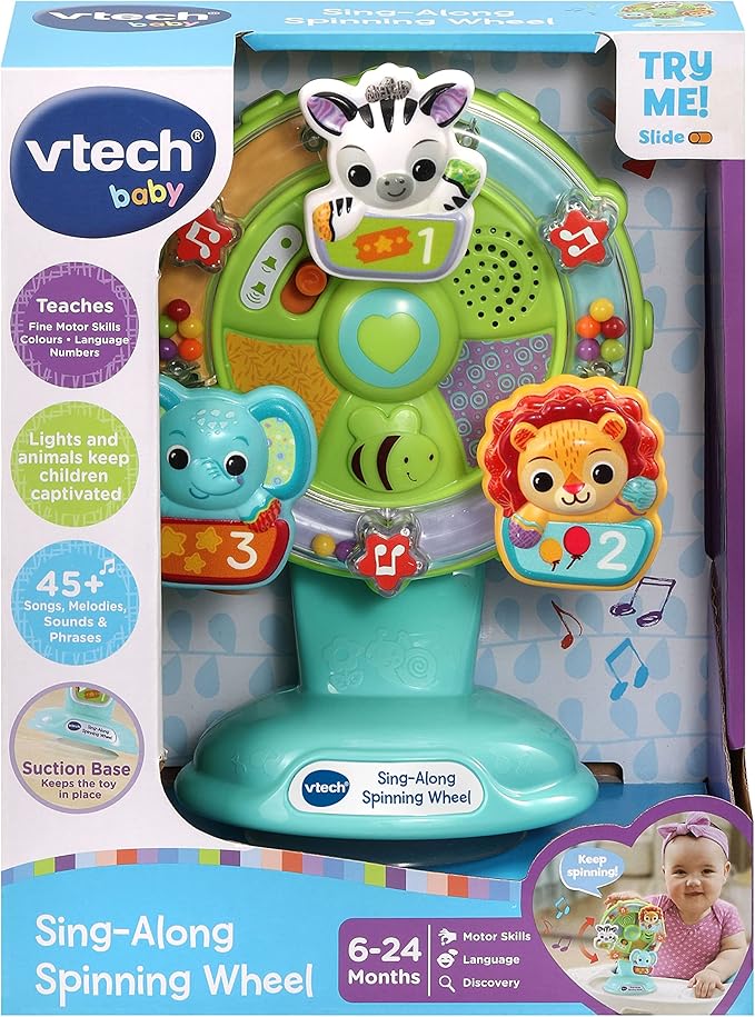 VTech Baby Sing Along Spinning Wheel, Baby Sensory Toy with Colours, Objects and Animals, Spinning Wheel Toy with Suction Cup, 6 Months +, English Version
