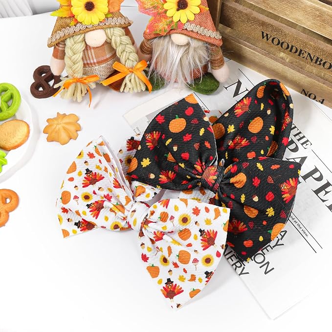 Thanksgiving Fall Baby Girl Bows Turkey Headbands for Baby Girls Handmade Maple Leaves Knotted Pumpkin Bows Autumn Holiday Gifts 2PCS