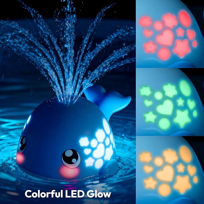 lalalark Baby Bath Toys, Sprinkler Whale Bath Toy for Babies 6-12 Months, Light Up Bath Toys for Kids Ages 1-3, Bathtub Toy for Boy & Girl, Easter Basket Stuffers for Toddler