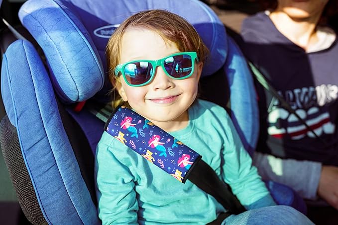 2 Pack Seat Belt Covers for Kids, FRRIOTN Soft Comfort Seat Belt Cushion for Children, Cute Cartoon Pattern Car Seat Belt Pads Cover for Girls and Boys (Mermaid)