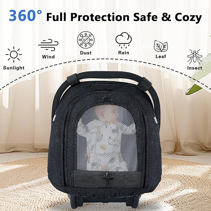 Fairy Baby Winter Car Seat Cover for Baby Carseat with Mesh Window(Black),Infant Warm&Cozy Car seat Covers Baby for Travel, Waterproof CarSeat Cover for Babies.