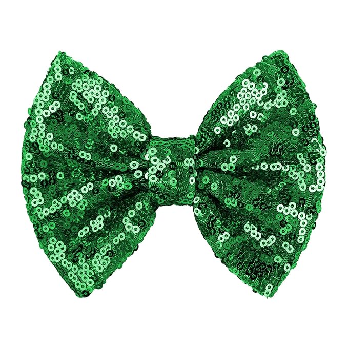 Hair Clip - 5 inches St.Patrick's Day Sequins Large Bow with Alligator Clip - Green - Hair Accessories for Women Teens Babies Toddlers