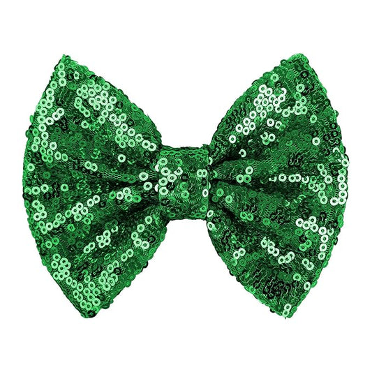 Hair Clip - 5 inches St.Patrick's Day Sequins Large Bow with Alligator Clip - Green - Hair Accessories for Women Teens Babies Toddlers