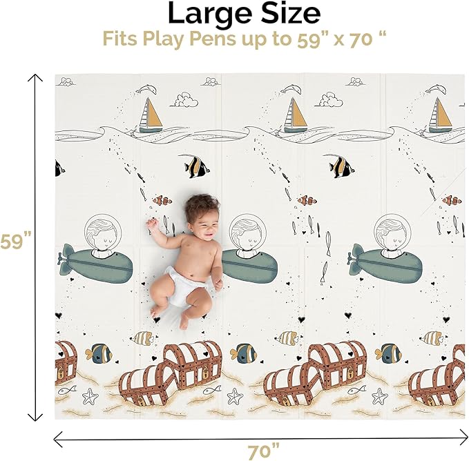JumpOff Jo Foldable Foam Play Mat – Large Waterproof Baby & Toddler Activity Floor Mat, Double-Sided 70 x 59 Inch Play Surface