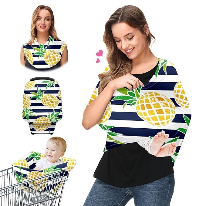 Baby Car Seat Stroller Covers Beautiful Pineapple Nursing Cover Breastfeeding Scarf Soft Breathable Stretchy Infant Car Canopy Coverage Carseat Cover for Boys and Girls Multi Use