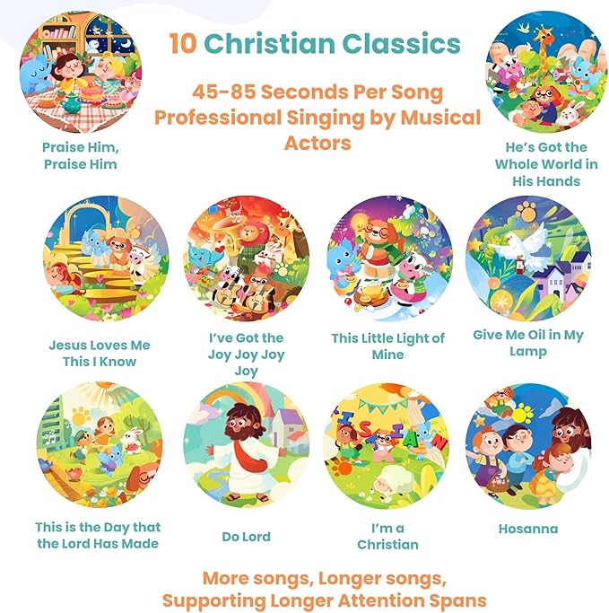 GO GO Jesus Loves Me Sound Book, 10 Christian Songs, USB-C Rechargeable, Musical Learning Toy for Toddlers 1-3
