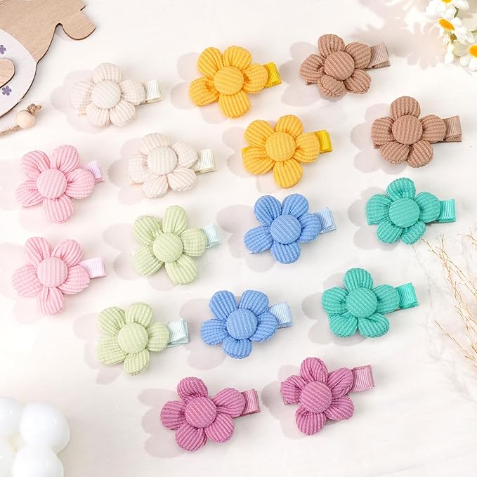 24Pcs Baby Girl Hair Clips Set, Sunflower Hair Bows Barrettes Handmade Accessories Wrapped Alligator Clip for Babies Infant Toddlers Kids in Pairs
