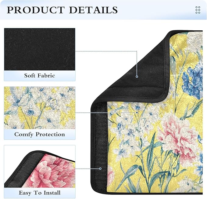 Car Seat Belt Covers 2 Piecing Soft Unique Car Safety Seat Belt Strap Shoulder Pad for Women Men Kids S Florals Carnation Delphinium Flower Yellow