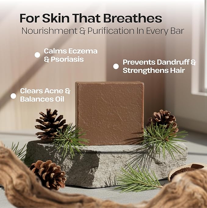 Dr.Ancient Pine Tar Black Soap Bar, Organic Soap Bars Handcrafted the Traditional Way, Natural Chemical-Free, Vegan, Used for Face and Body, Deep Cleansing, and Nourishing Daily Skin