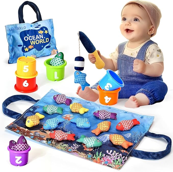 Montessori Toys for 1 Year Old Boy Girl Gifts, Cloth Fishing Game Toddler Toy 1-3, Sorting Learning Baby Toys 6-12-18 Months, Toddler Toys for Baby Easter Gifts
