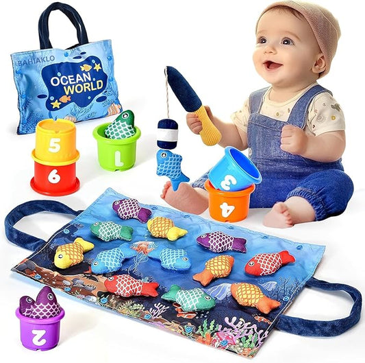 Montessori Toys for 1 Year Old Boy Girl Gifts, Cloth Fishing Game Toddler Toy 1-3, Sorting Learning Baby Toys 6-12-18 Months, Toddler Toys for Baby Easter Gifts