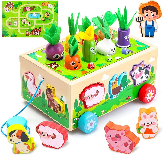 Montessori Toys for 1-3 Year Old Girls Boys|Birthday Gifts for 1 Year Old|Shape Sorting with Game Map|Wood Animal Farm Baby Toys for Baby 1+ 1-2 1st First Birthday Girl Easter Gifts